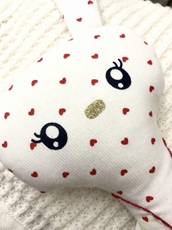 bunny plush rattle valentines day red hearts fabric